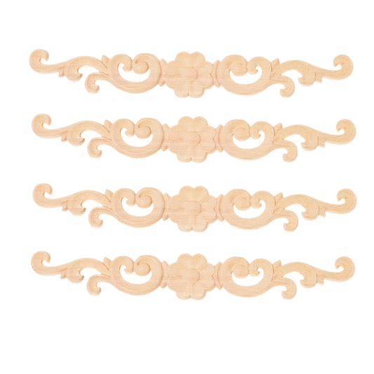 MUXSAM Wood Appliques Decorative Carved Onlays, Long Wooden Decals DIY Furniture Decor Rosette Carvings for Door Cabinet Mirror Dresser Bed Wall Fireplace Mantels, 4-Pack, 35x6cm/13.8"x2.4"