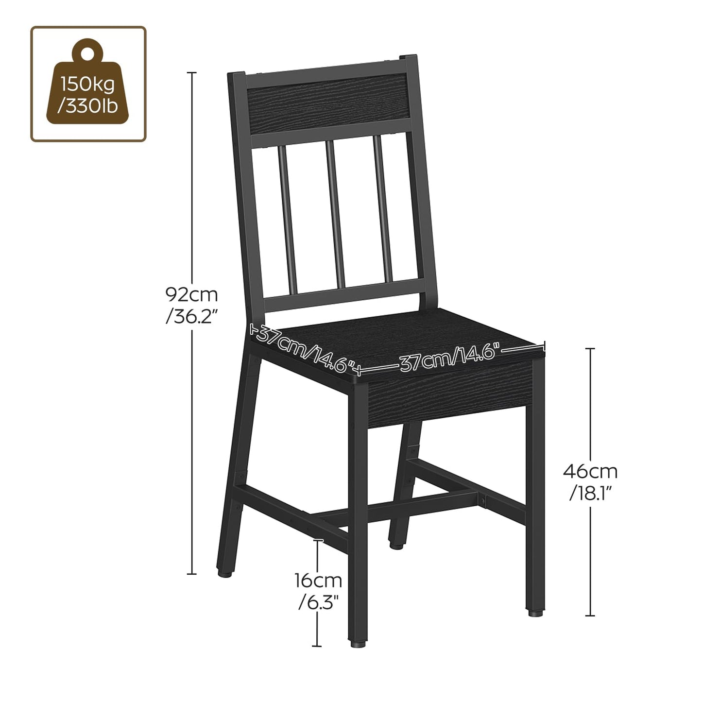 YATINEY Dining Chairs Set of 4, Industrial Kitchen Chairs with Metal Frame, Slanted Back, Wooden Dining Chair Set, for Kitchen, Living Room, Black CY03L4BB