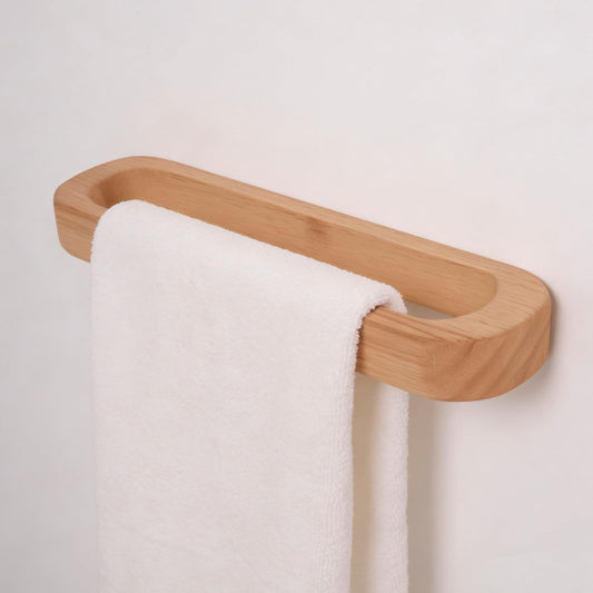 Towel Holder, Bamboo Towel Rack, Wall Mounted Towel Bar for Bathroom and Kitchen, Natural Wooden Decorative Towel Rail(Natural)