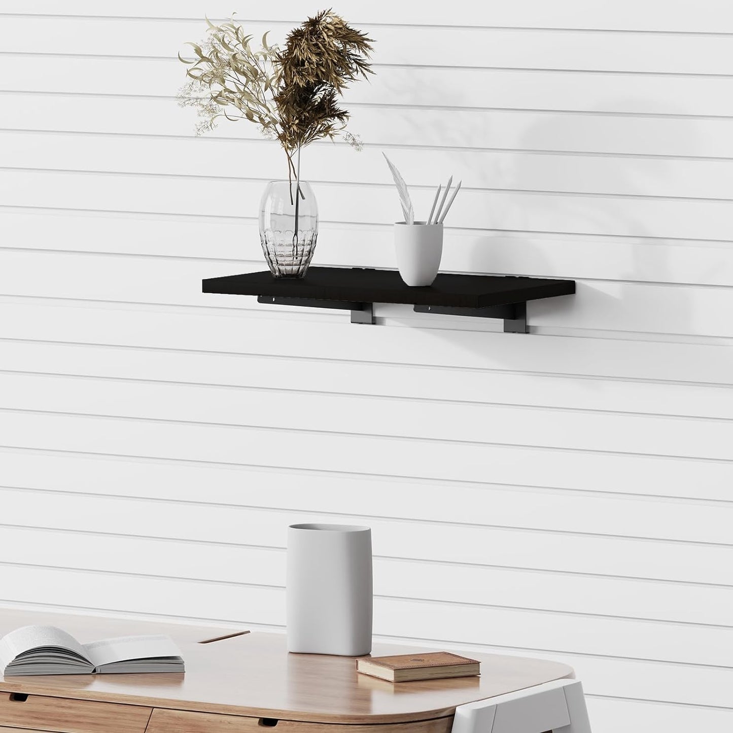 8 Pack Wooden Slatwall Shelf, 23.6"D x 11.8"W Slatwall Shelves with Metal Brackets Heavy Duty Slat Wall Organizer Slatwall Shelving Accessories for Garage, Home (8, 23.6"D x 11.8"W x 0.8"H)