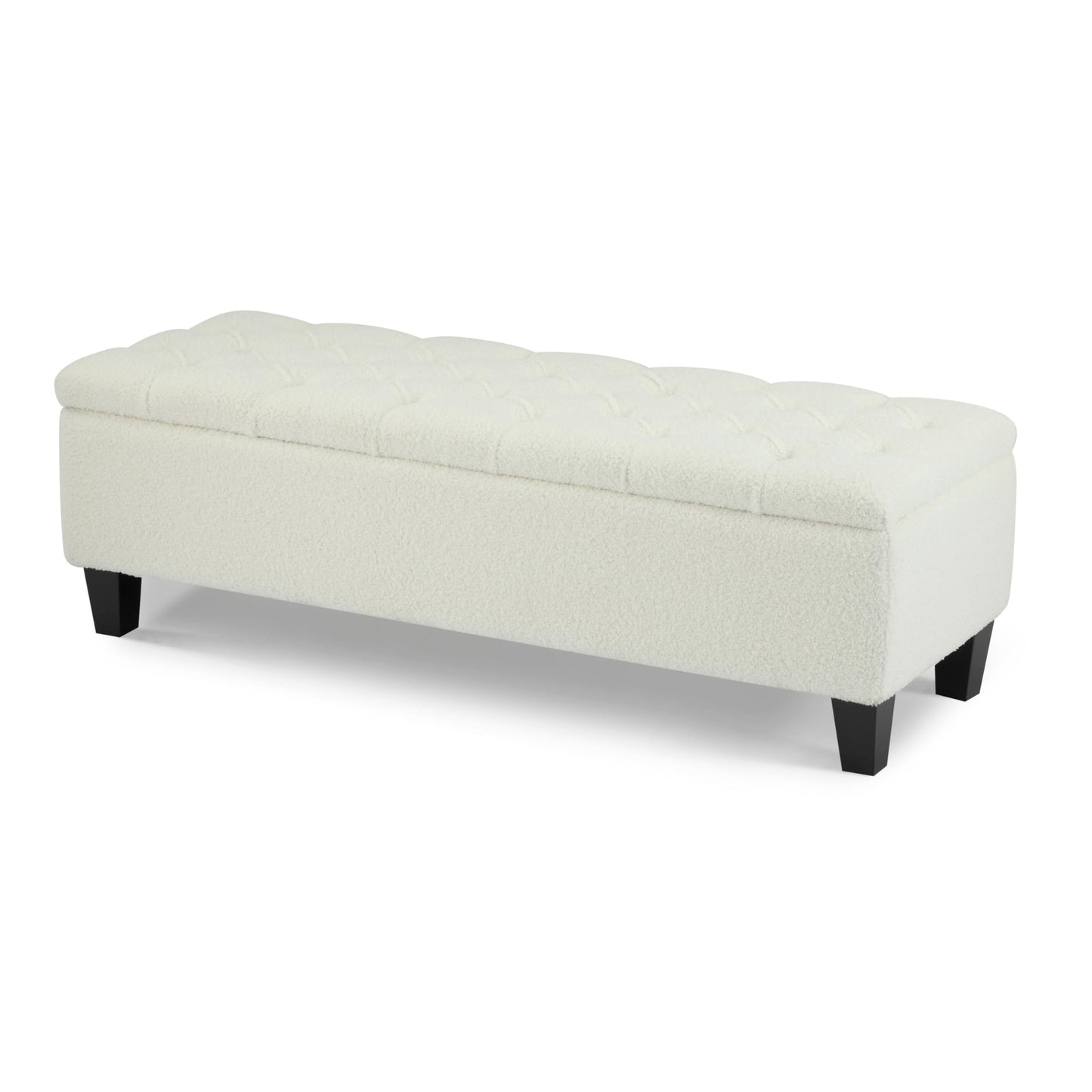Christopher Knight Home Ottilie Boucle Fabric Storage Ottoman Bench, Wooden Rectangular Ottoman with Storage, Bedroom End of Bed Foot Stool, Entryway Ottoman Footrest, Living Room Extra Seat, White
