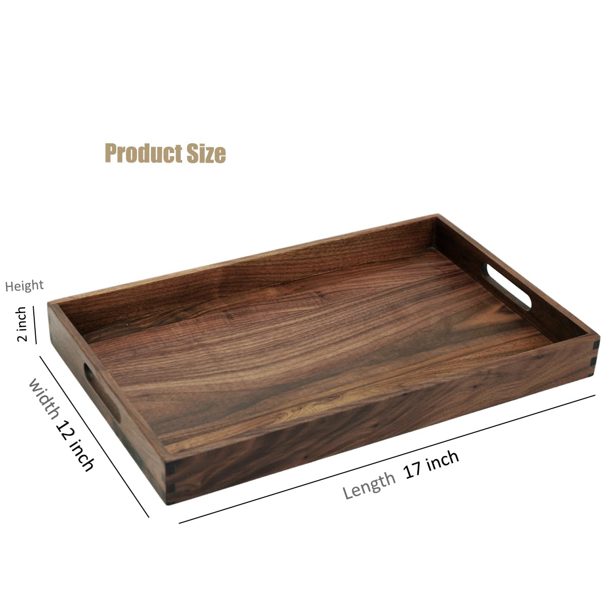 MAGIGO 17 x 12 Inches Rectangle Walnut Wood Ottoman Tray with Handles, Serve Tea, Coffee, Classic Wooden Decorative Serving Tray