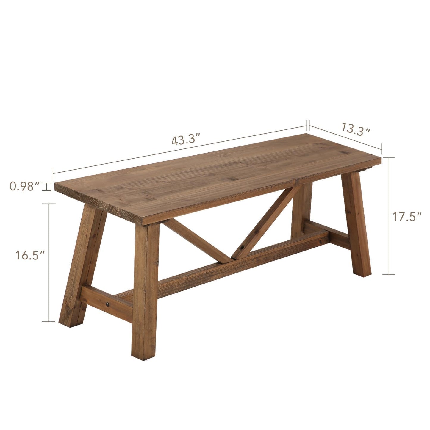 Wnutrees 43" Farmhouse Solid Wood Bench, Narrow Long Seat for Entryway Living Room Dining Area, Natural