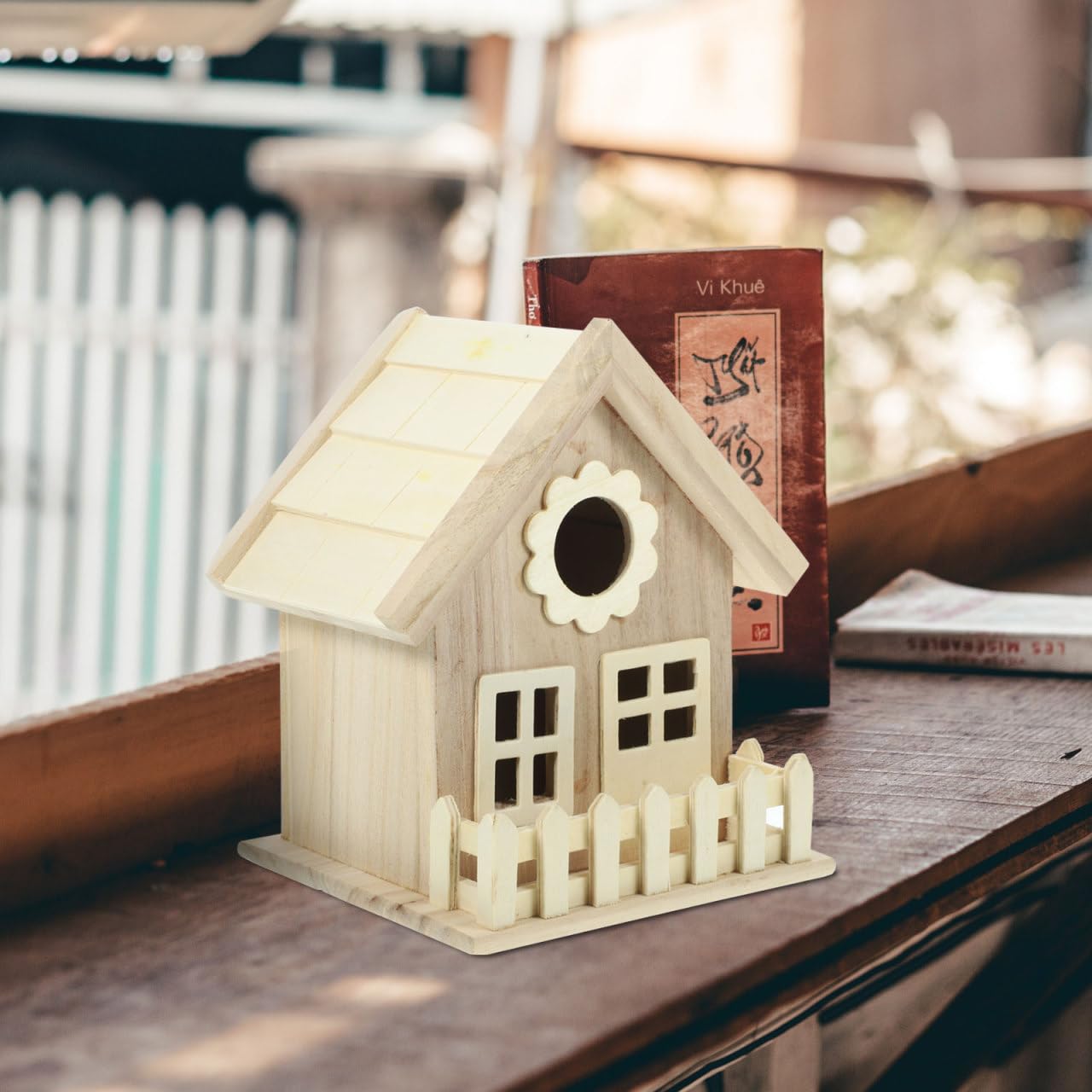 Toddmomy Wooden Bird House Outdoor Small Bird Nest Hanging Feeder Home Garden Decoration 7.08X5.51X5.11 Inch Natural Wood