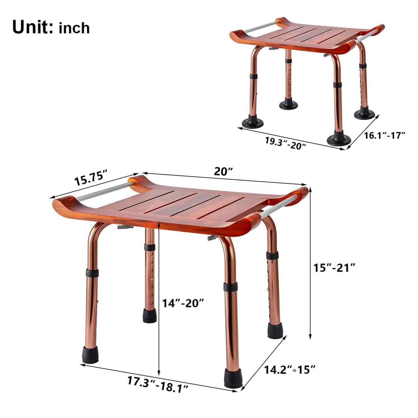 Teak Shower Bench Stool Chair Seat for Inside Shower Bath Sauna, for Elderly and Disabled