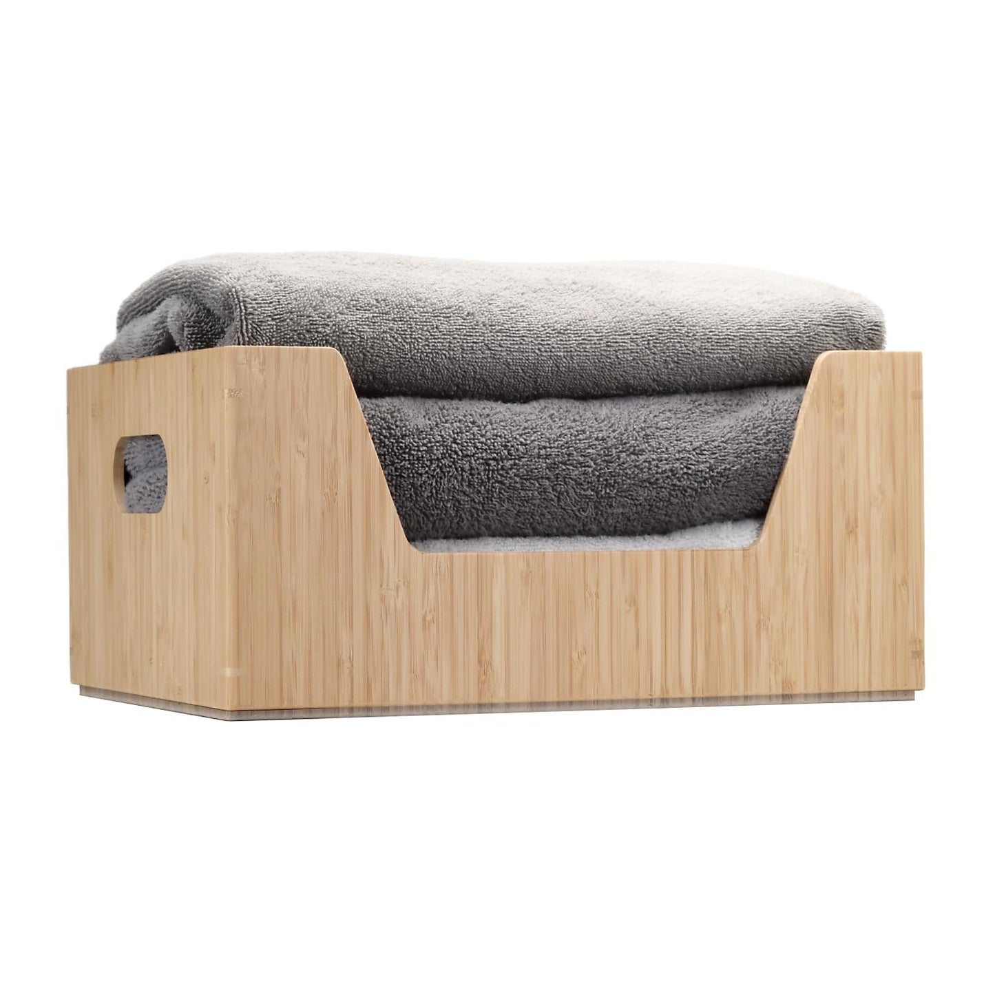 MobileVision Bamboo Storage Box with Open Front Stackable Bin Organizer to use in closets, bedrooms, kitchens, home & office, 14 x 11 x 6.5 inches