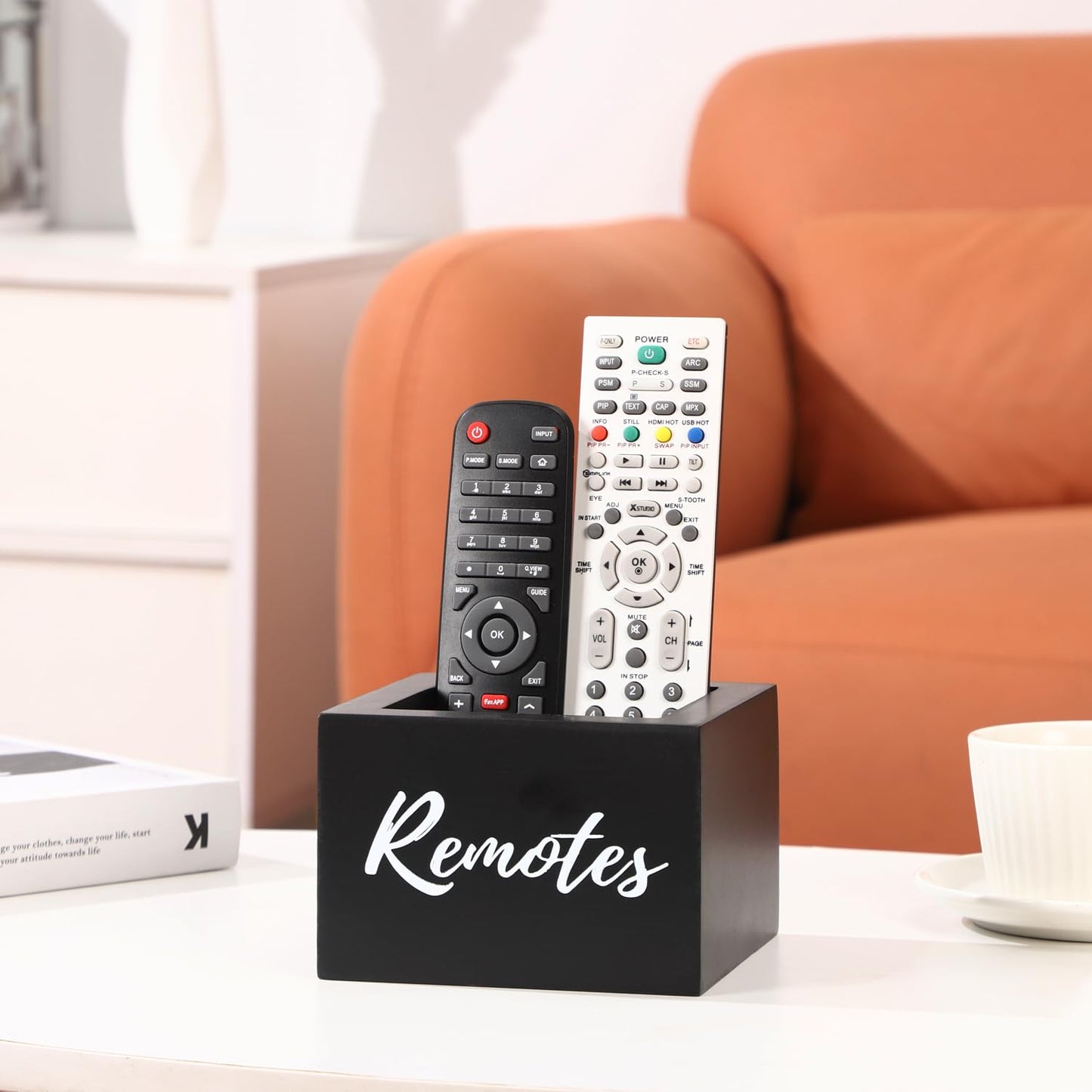 COOLEX Remote Control Holder, Wooden Tv Remote Holder, Remote Holder for Table, Remote Control Storage Organizer Caddy - Black