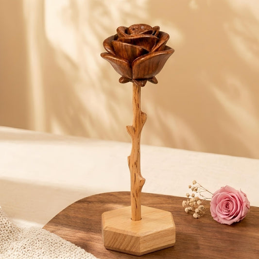 Komothala Hand Carved Wooden Rose Flower, Eternal Wood Rose Gift for Women, Handmade Romantic Keepsake for Mother's Day, Valentine's Day, Birthday, Anniversary, Home Desk Decor (Rose)