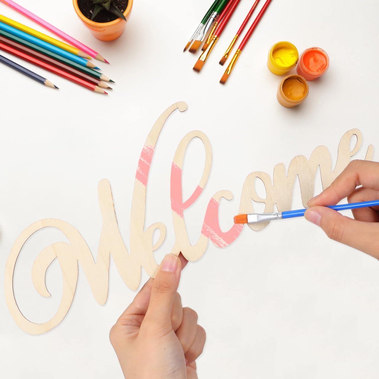 iplusmile 20Pcs Wooden Welcome Sign Wall Decor, Wood Cutout Hanging Art Sign Rustic for Front Door Gallery Home Apartment Kitchen Party Garden Farmhouse Porch, 11.2x4.5 Inch