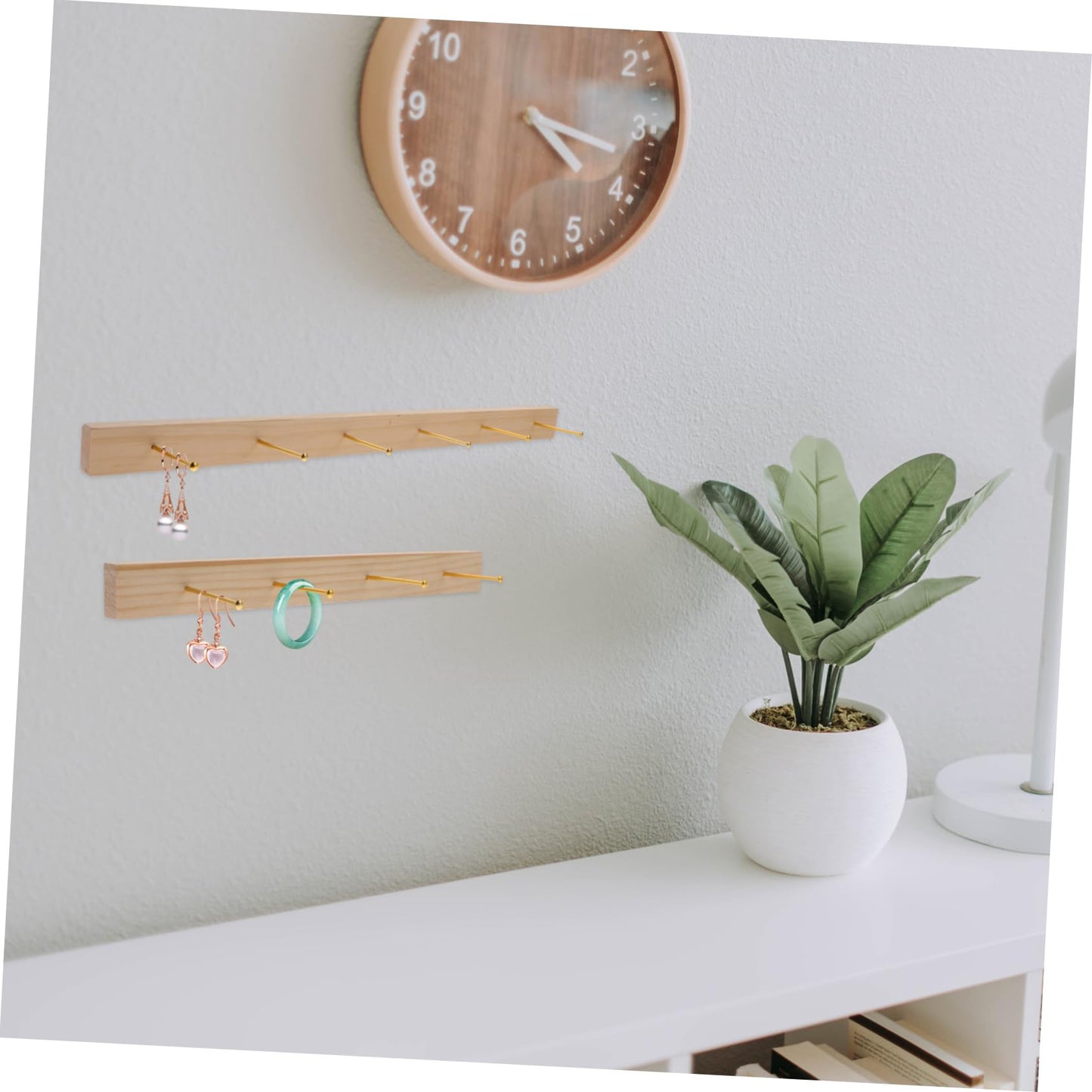 Holibanna Wall Jewelry Organizer Wooden Necklace Holder Wall Mount with Hooks for Earrings Rings Bracelet Jewelry Display Holder for Home Dresser Store 18.89 X 1.29 X 2.36 in
