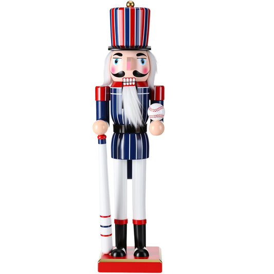 Blosssound 15 Inch Christmas Baseball Nutcracker Decorations Wooden Nutcracker Soldier Figurine Sports Player Ornament for Table Desktop Christmas Holiday Festive Party Decor Supplies(Baseball A)