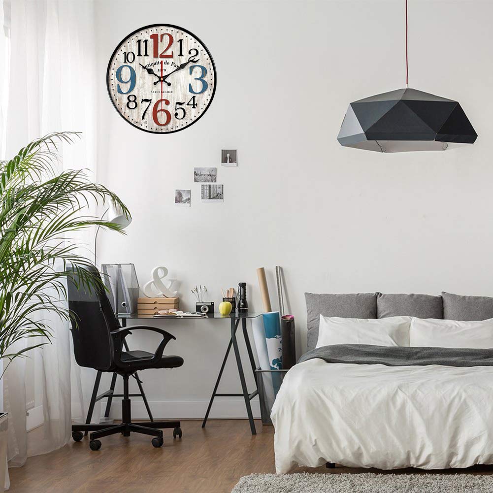 YeYo Simple European Style Wall Clock Wooden MDF Waterproof Silent Art Decor for Home Living Room Office Decoration (16 inch)