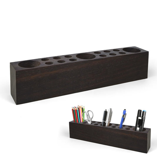 Black Walnut Wooden Pencil Box Wood Pen Holder for Desk Walnut Wooden Office Desk Organizers with 15 Holes for Countertop Pencil Makeup Brush Holder for Table Store Marker Office Supplies