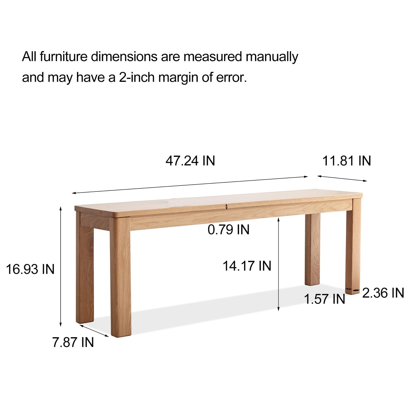 KEIKI Dinning Bench, 47.2" L Wood Dining Bench Indoor, Farmhouse Kitchen Table Bench for Kitchen, Living Room, Entryway, Oak