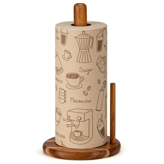 Onedeful Paper Towel Holder Countertop, Acacia Wood Kitchen Roll Holder with Anti-Slip Weighted Base, Paper Towel Stand for Kitchen Bathroom Dining Table Organize
