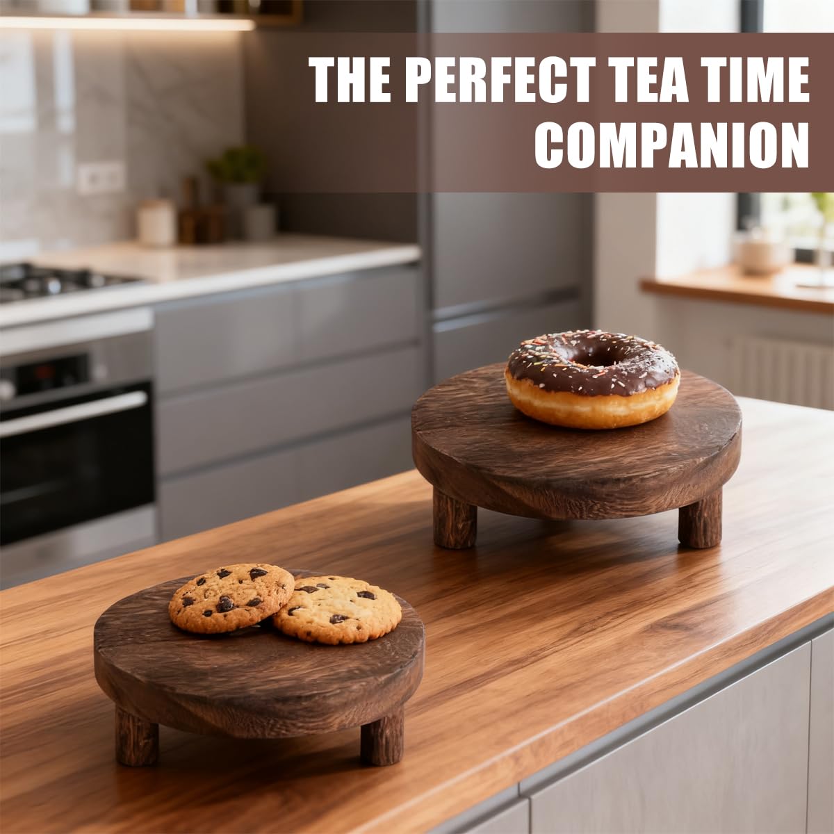 Vankcp 2 Pack Wood Riser Set, 7.8 Inch Natural Wooden Display Stand for Plants Candles Jewelry, Sturdy Elevated Plant Stand with Foot Pads for Kitchen Living Room Bathroom, Rustic Home Decor Gift (Dark Brown)