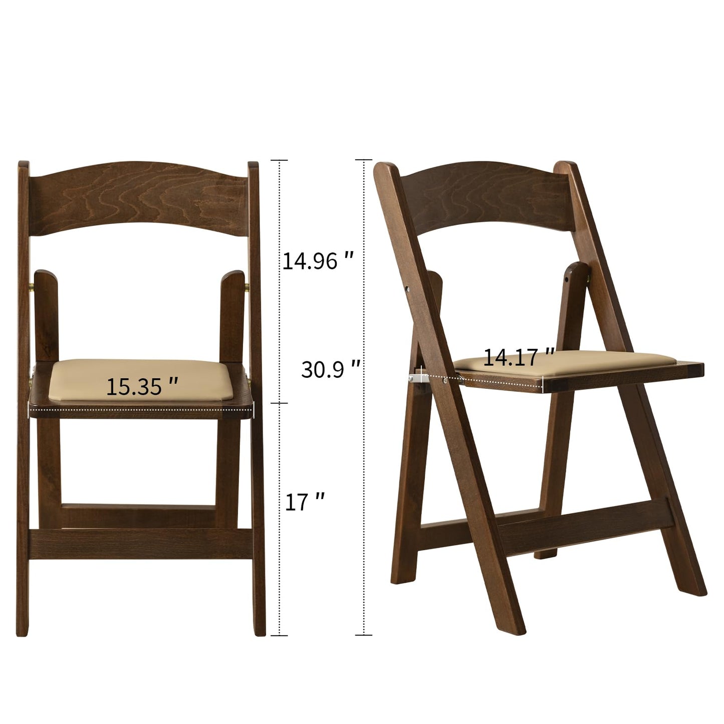 GTNSAFP Wooden Folding Chair with Soft Cushion, Simple and Stylish, Comfortable and Durable, Suitable for Weddings, banquets and Events,Classic-Fruitwood, Set of 2