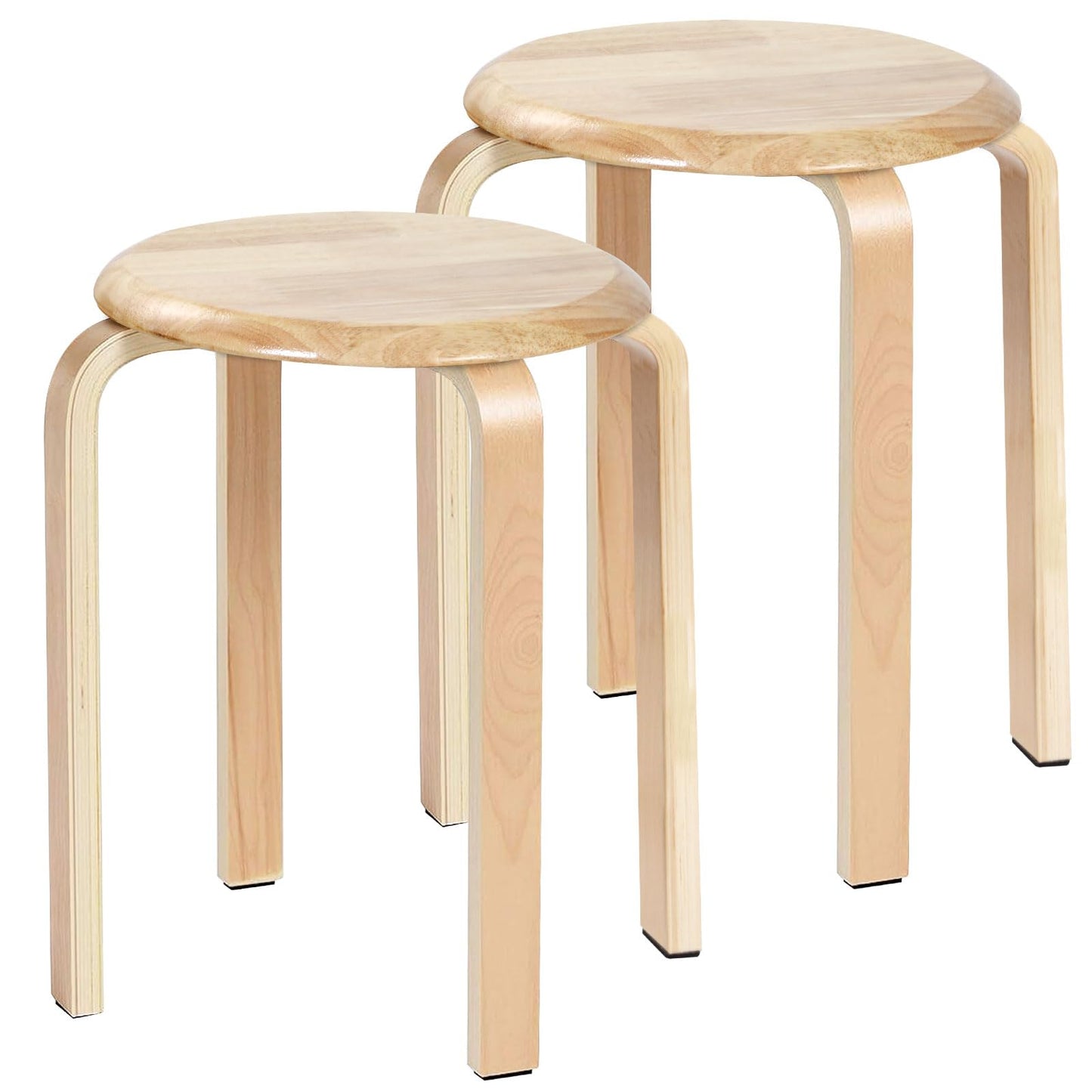 Yawinhe Wooden Stackable Stool, Portable Barstools with Round Top, Anti Slip Felt Pad, for Dinning, Living Room, Class Room, 11.8''Lx11.8''Wx16.5''H, Natural, 2-Pack