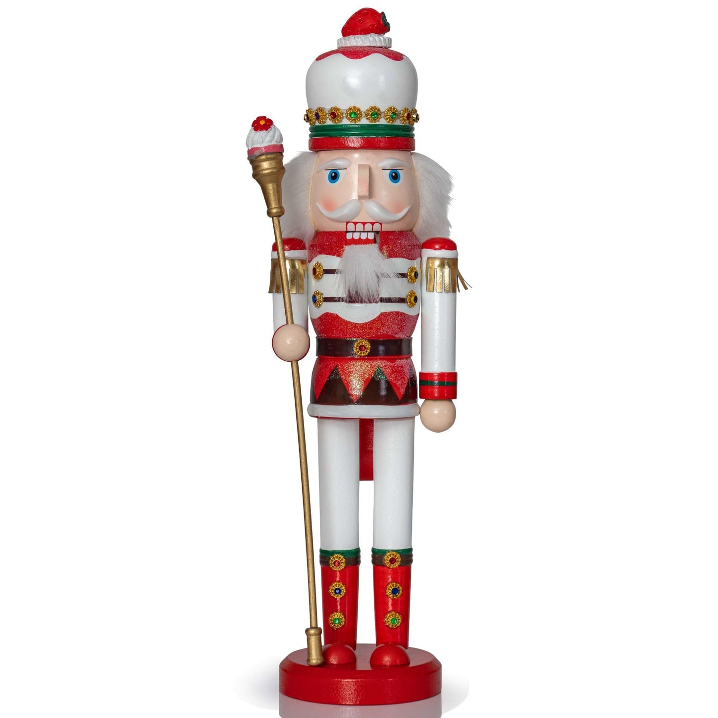 Ornativity Strawberry Toy Soldier Nutcracker - Wooden Strawberry Hat with Cupcake Scepter King Theme Christmas Nutcracker Xmas Figure Holiday Decoration 15"