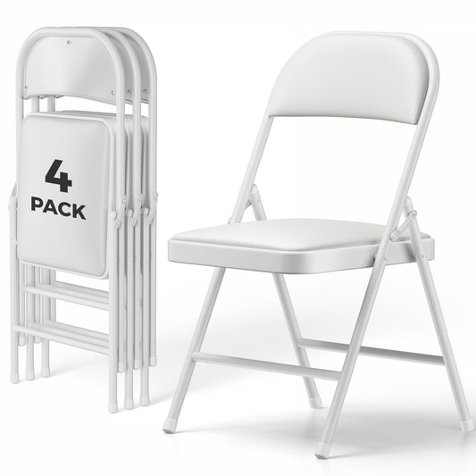 MAKE CHANGES 4 Pack Folding Chairs, PU Leather Folding Dining Chairs with Padded Cushion Seat & Back, Indoor Outdoor Folding Chair Set for Home Office, Parties, Events, Wedding, Extra Guest Seating