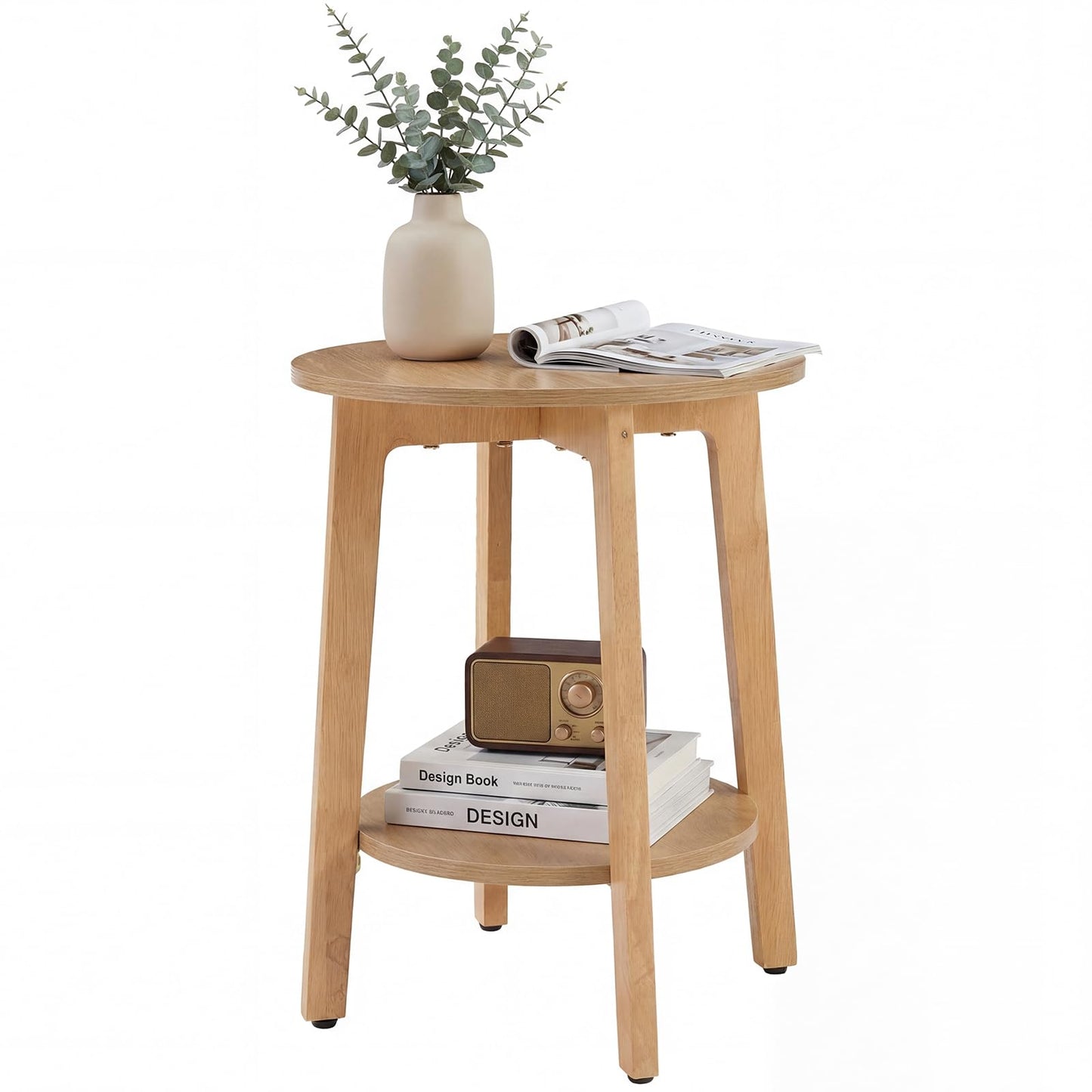 DUMOS Bedside End Table for Small Spaces, 2-Tier Boho Accent Side Table with Storage Shelf, 15.8" Wood Modern Nightstand for Living Room, Bedroom, Home Office, Natural Wood