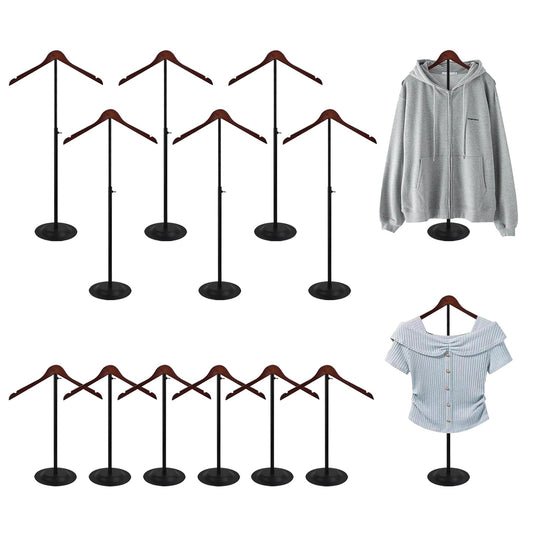 wdbg 12 Pack T Shirt Display stand, Adjustable T shirt Shoulder Stand for Vendor Portable Hanging wooden Clothes Rack for Clothing Dress Jacket Coat Retail 17-31.5 Inch, Black