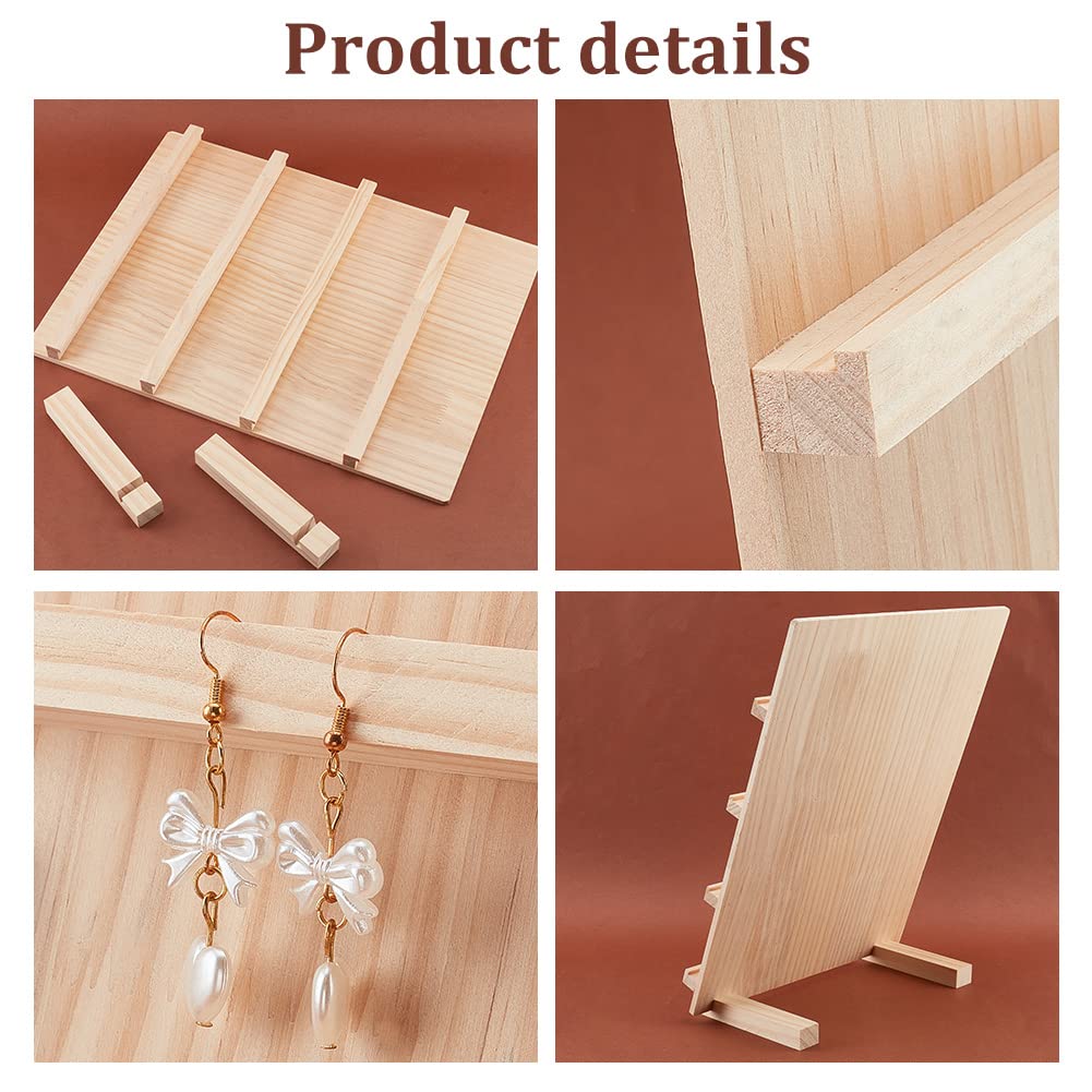 PH PandaHall 4-Tier Wooden Earring Display Stand, Retail Jewelry Display Riser Removable Showcase with Slots Rustic Earring Display Card Holder for Selling Craft Showing Exhibition Jewelry Storage