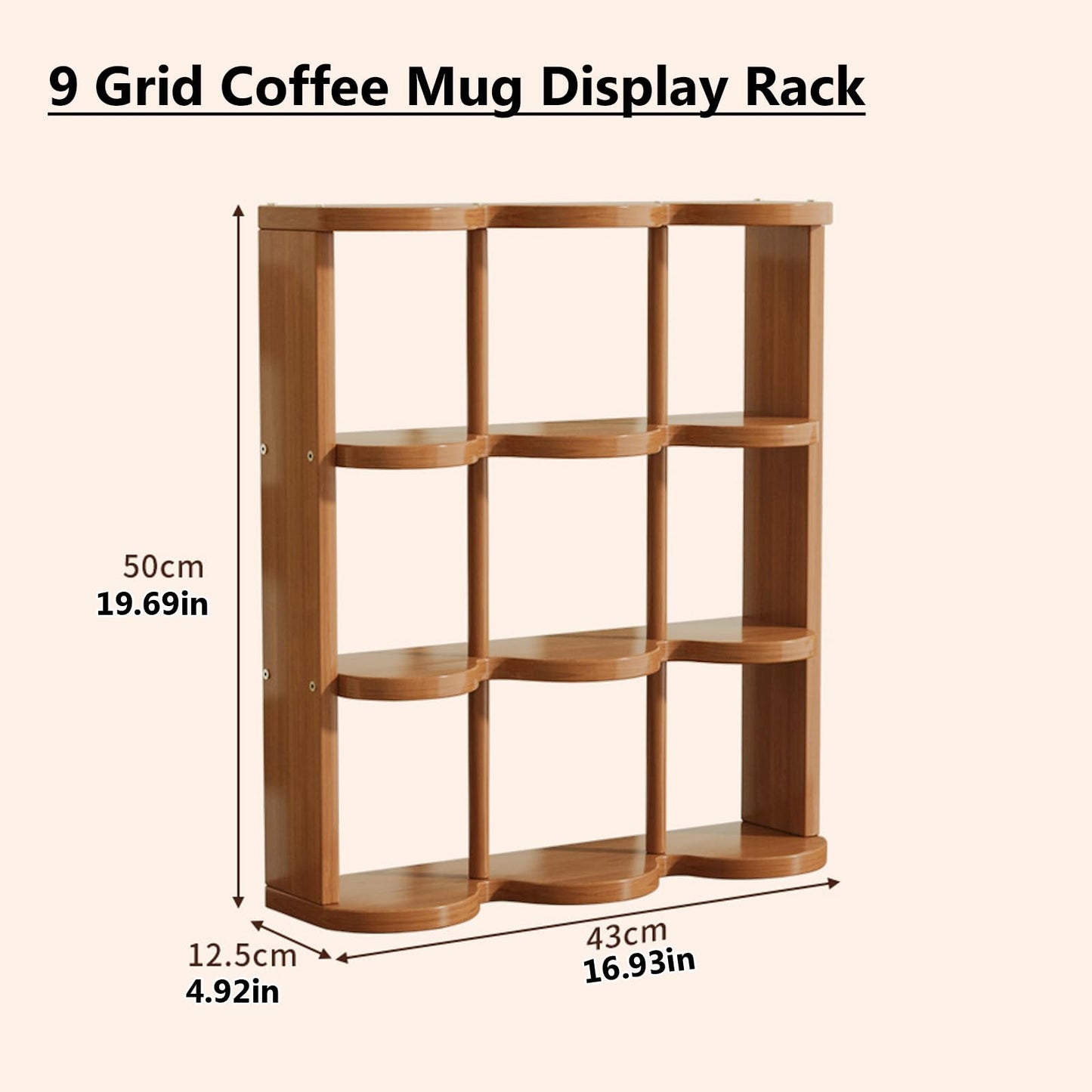 STEHEMO Wooden Coffee Mug Display Rack, Countertop Freestanding Grid Vintage Coffee Cup Display Stand, Rustic Coffee Mug Holder Organizer for Kitchen, Coffee Station,9 Grid