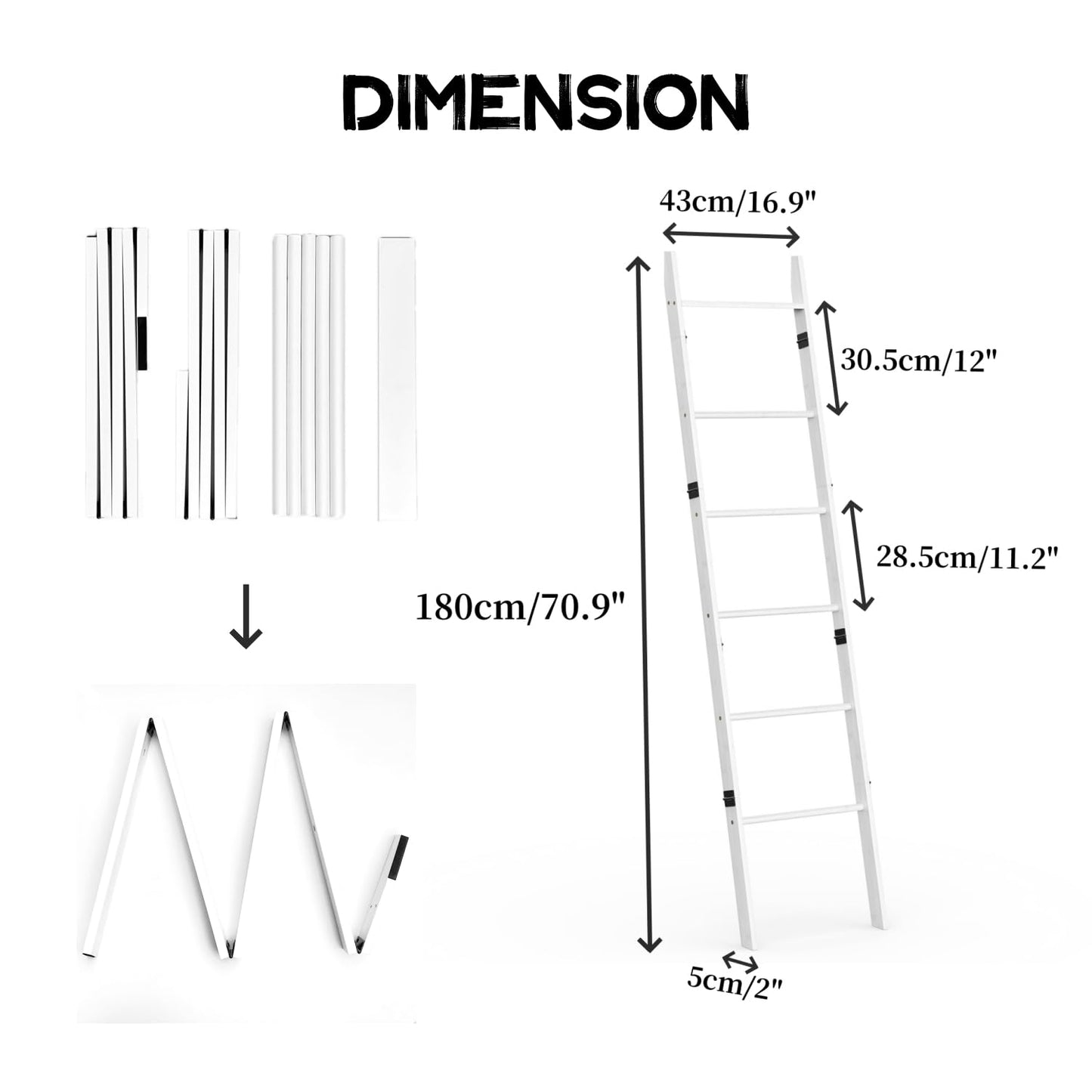 BAMBANG 6-Tier Blanket Ladder for Living Room, Blanket Quilt Ladder Rack Rustic Decorative Towel Holder, Wall Leaning Blanket Ladder Shelf Storage Farmhouse Decor for Bedroom Bathroom, White