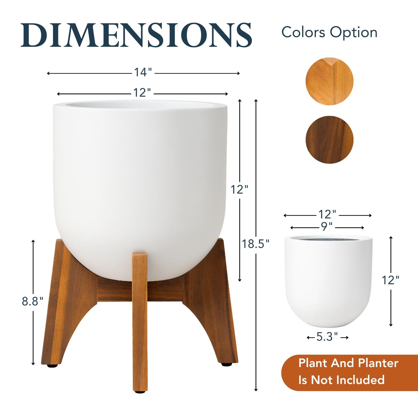 KUTE NEST 8.8" H x 14" W Acacia Solid Wood Plant Stand, Mid Century Plant Holder for Outdoor & Indoor Use, Ideal for Corso & Arco Planter, Walnut Finish for Modern Home (Walnut, Low - Small)