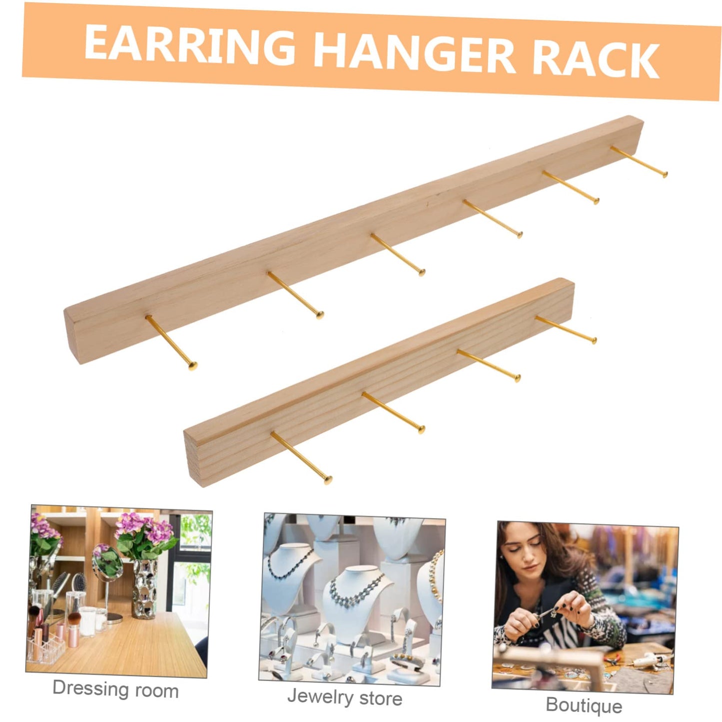 Holibanna Wall Jewelry Organizer Wooden Necklace Holder Wall Mount with Hooks for Earrings Rings Bracelet Jewelry Display Holder for Home Dresser Store 18.89 X 1.29 X 2.36 in