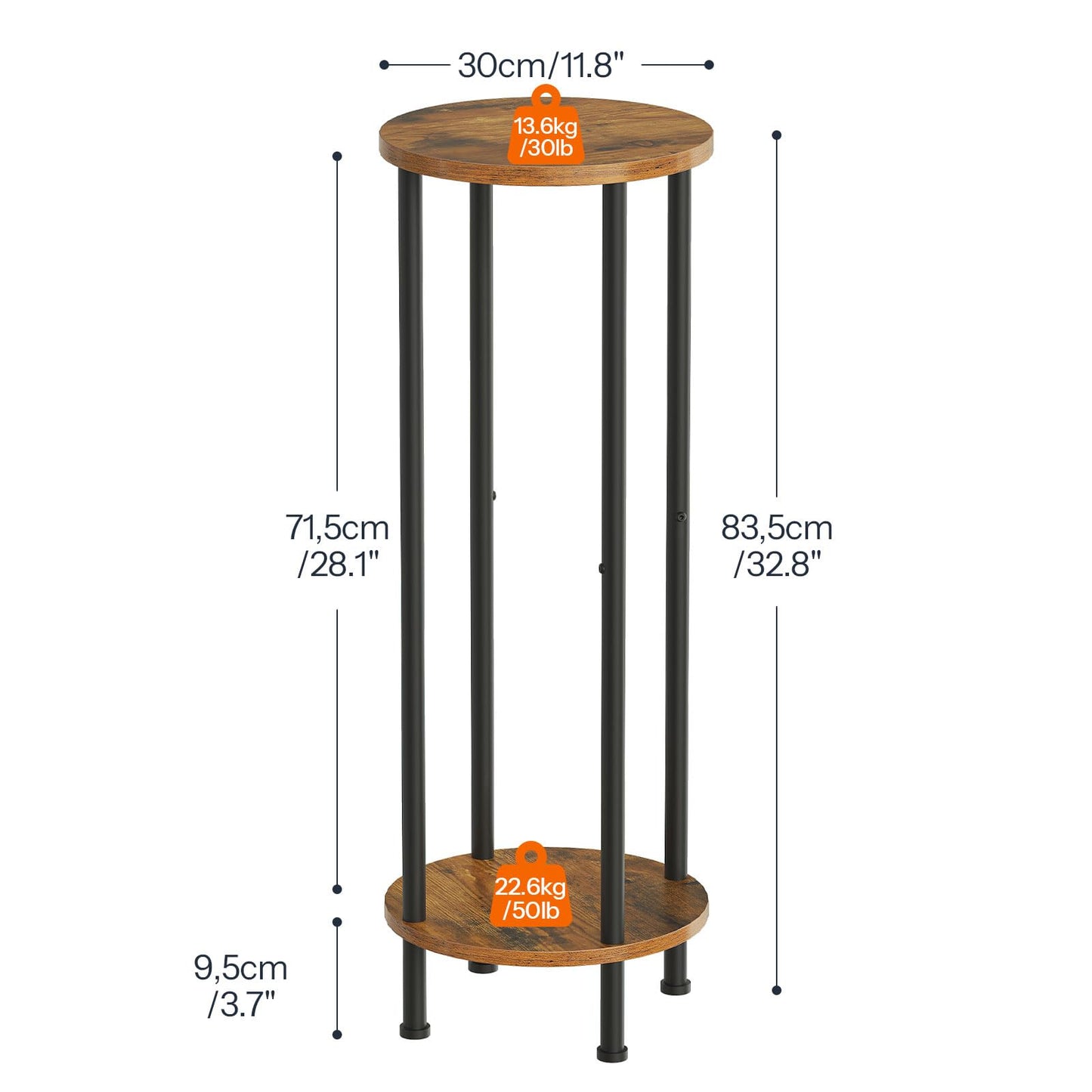 HOOBRO Plant Stand Indoor, 2 Tier 32.8" Tall Small Plant Shelf for Small Space, Round Potted Holder Rack, Modern Flower Stand for Living Room Balcony Garden, Rustic Brown and Black BF15HJ01