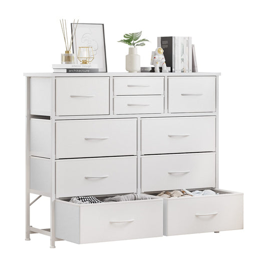 LUMTOK 10-Drawer Dresser, Fabric Storage Tower with Drawers for Bedroom, Dresser Drawer with Handle for Bedroom, Living Room, Hallway, Closets & Nurseryteel Frame, Wood Top (10 Drawer/White)