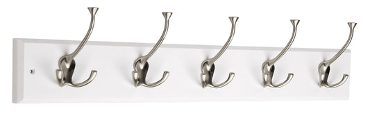 Liberty Hardware 129848 Wall Mounted Coat Rack with 5 Decorative Hooks, 27-Inch, Satin Nickel and White