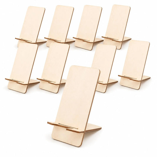 LOGOFUN 10pcs DIY Unfinished Wooden Phone Stand Blank Wood Phone Holder Creative Present for Birthday Friendship Craft