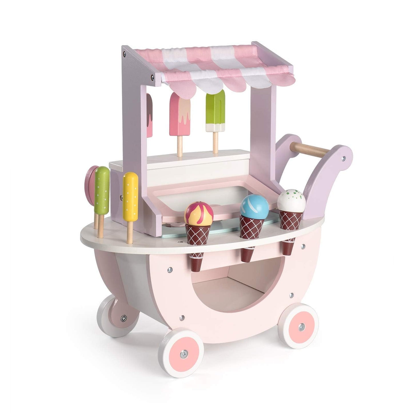 ROBUD Wooden Ice Cream Cart Toys for Kids, Toddlers Pretend Play Food Truck, Gift for Girls and Boys 3 Years & Up, Pink