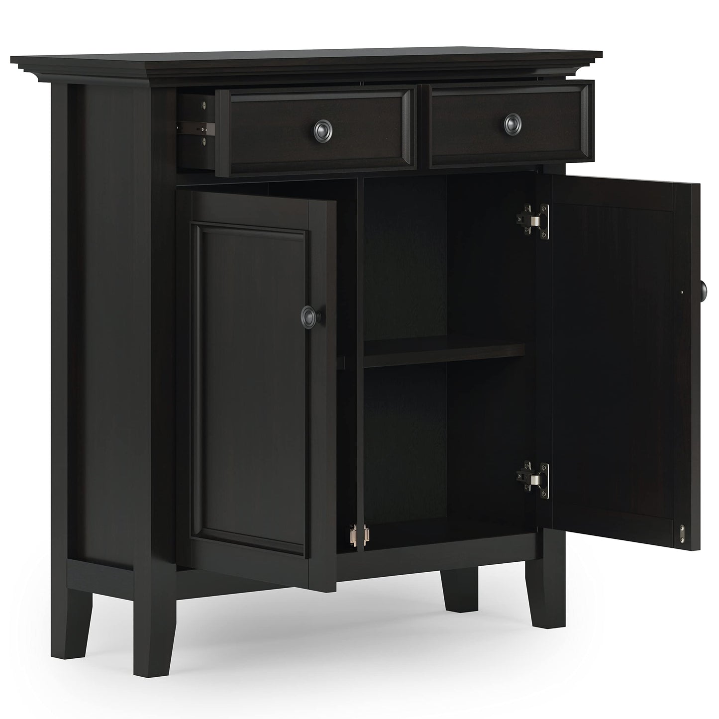 SIMPLIHOME Amherst Solid Wood 48 inch Wide Storage Bench that Seats 2 and 36 inch Wide Storage Cabinet in Hickory Brown for the Living Room, Entryway, and Family Room, Transitional Style