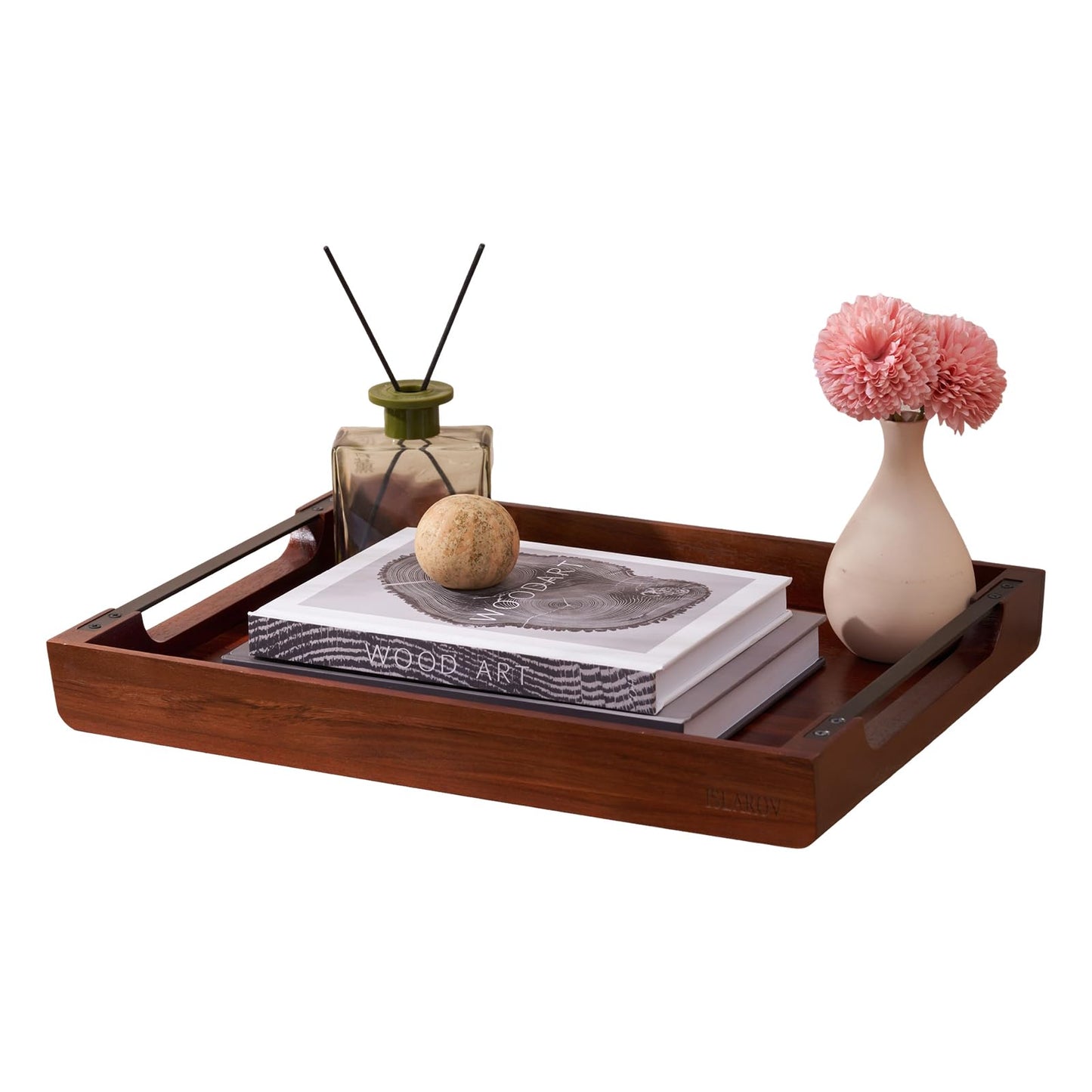 Acacia Wood Tray - 17X13 Large Ottoman Decorative Wooden Trays with Handle for Coffee Table, Kitchen Counter and Living Room - Rectangle Serving Tray for Countertop