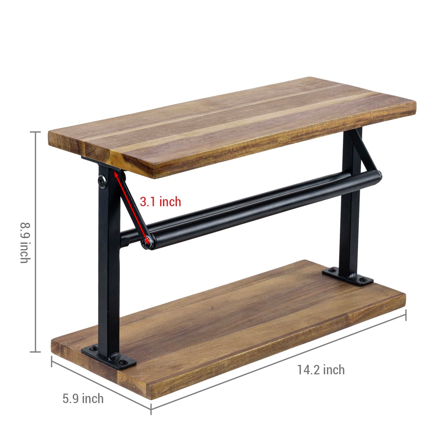 MyGift Premium Solid Acacia Wood Paper Towel Holder with Top Display Shelf and Matte Black Metal Frame, Freestanding Kitchen Countertop Disposable Roll Dispenser Storage Rack
