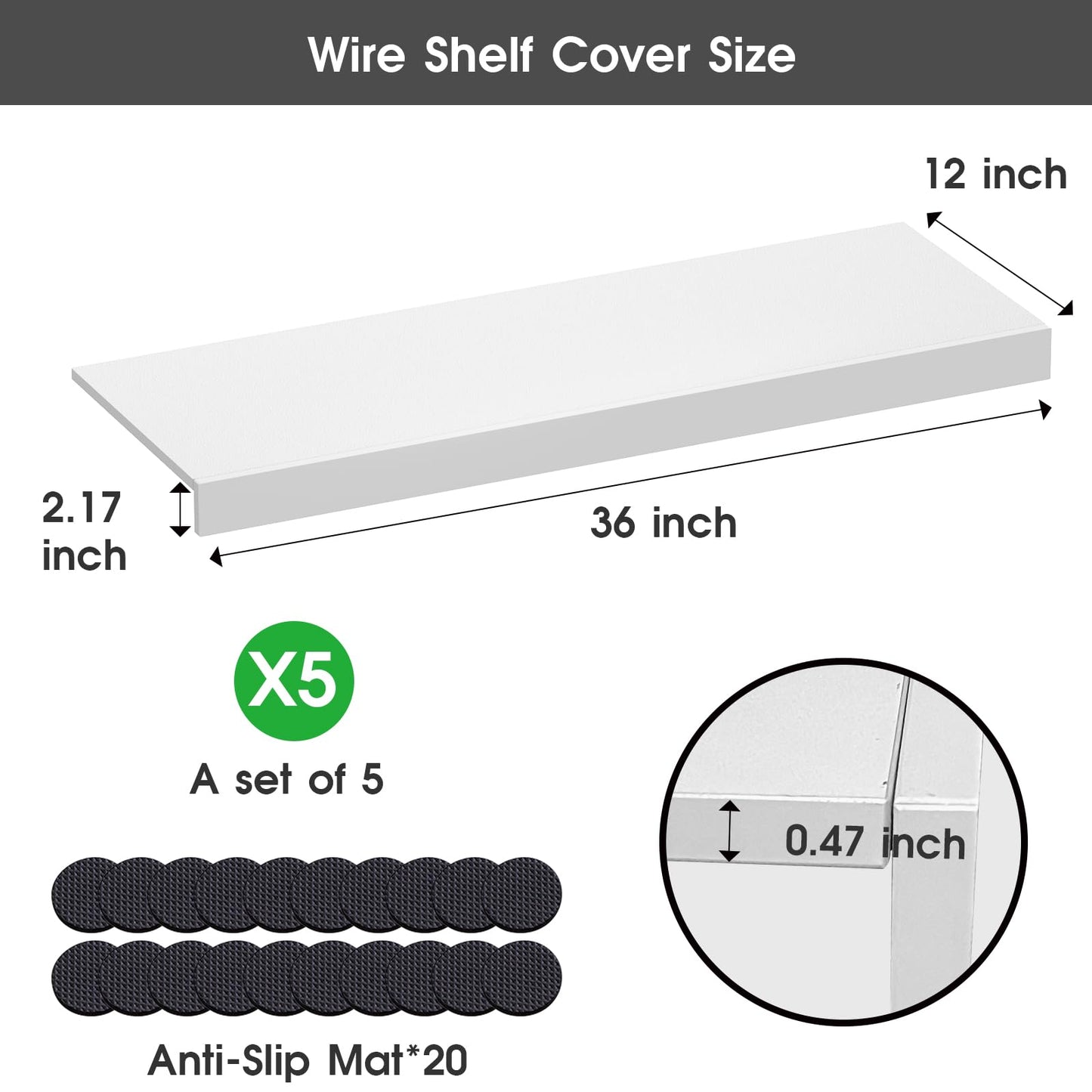 VOYALUYA Wire Shelf Cover 36 X 12 Inch Wire Rack Cover Wood Shelf Covers for Pantry Shelving Closet Shelves Organization(White,5 Pack)