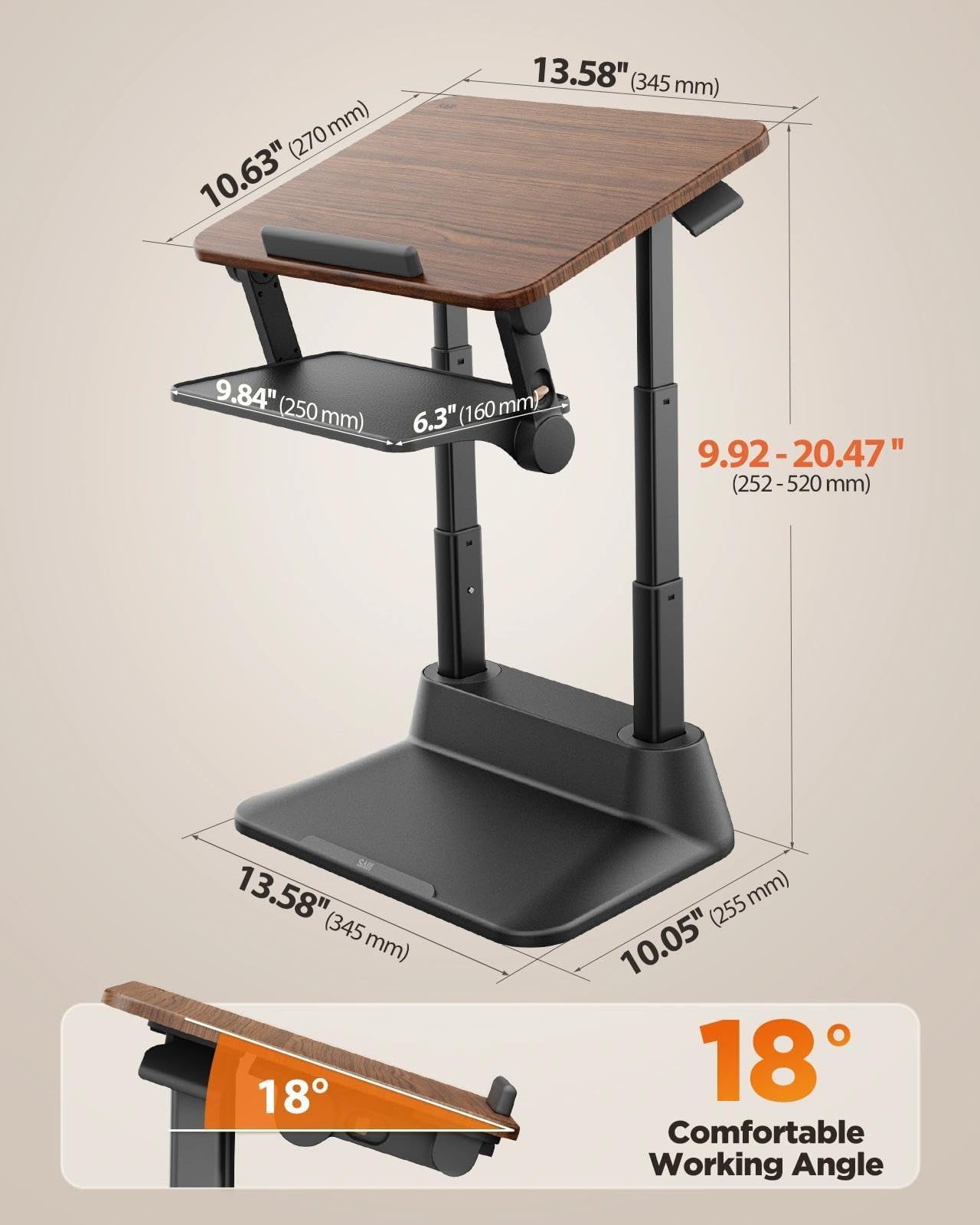 SAIJI Laptop Stand for Desk, Stable Standing Laptop Riser with Foldable Mouse Pad, Standing Computer Stand with 4 Adjustable Height Up to 20.47", Tall Stand Fit All Laptops Under 17.3"