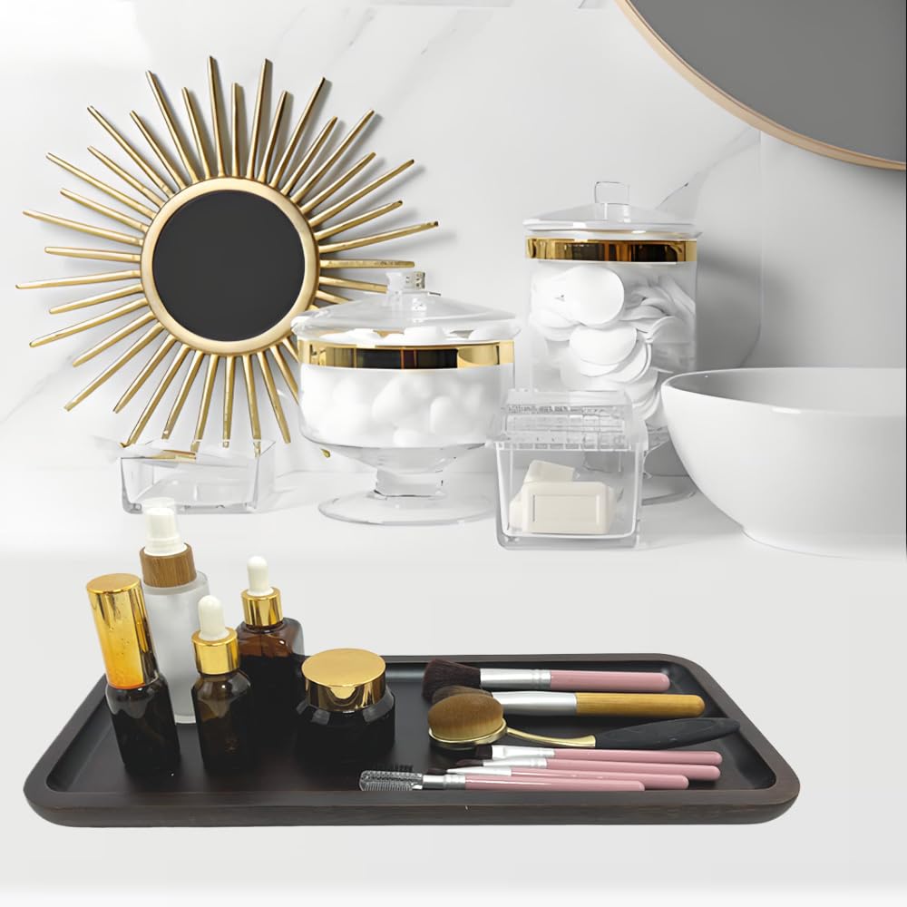 BEECO GIF2U Wood Vanity Tray, Bathroom Counter Solid Walnut Organizer, Toilet Tank Top Wooden Serving Plate for Dinner Tea Coffee (Natural Walnut Color, 14 x 5.9 inch)