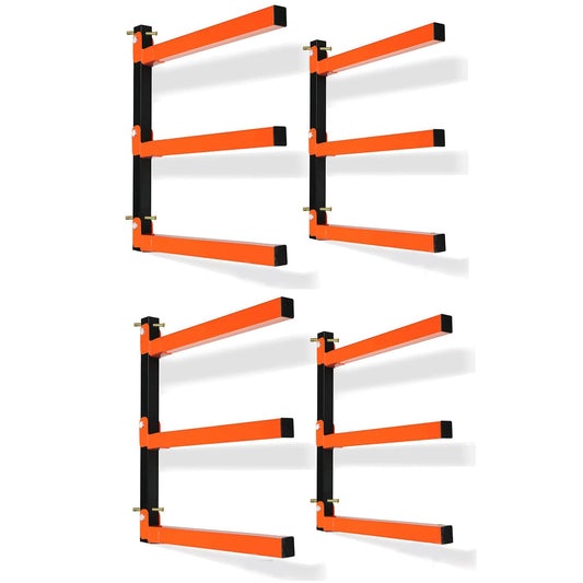 Thanaddo 3-Level Lumber Storage Heavy Duty Metal Wall Mount, Wood Tool Box Organizer Rack, Workshop Indoor & Outdoor (4 Pack)
