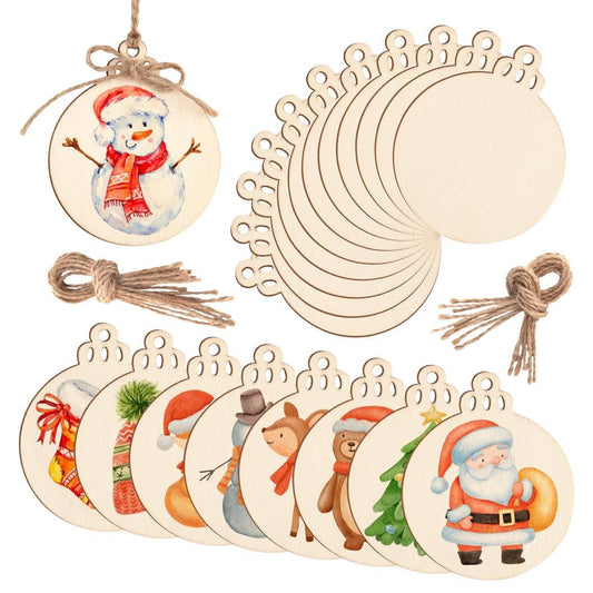 Round Wooden Circles with Holes - 20 Pcs Unfinished Natural Wood Slices for Painting, Crafts Christmas Ornaments DIY Crafts Hanging Decorations Size:3.13in x 2.55in