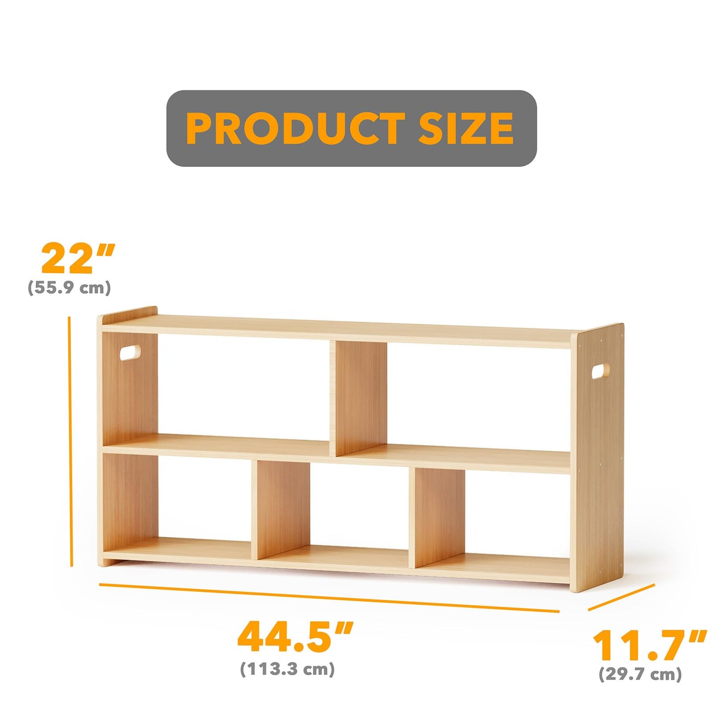 SpaceAid 5-Compartment Bookshelf, Montessori Bookcase for Toddlers, Wooden Book Shelf Organizer Storage Furniture for Kids Rooms, Playroom, Nursery and Classroom, 44.5“ Wide, Natural
