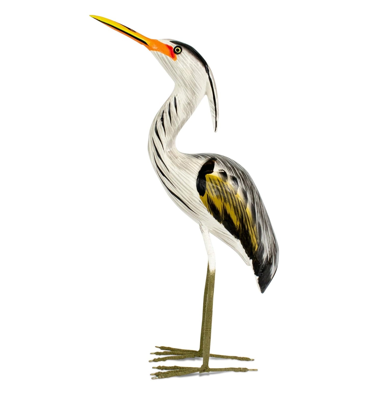 G6 Collection Hand Carved Great Blue Heron Sculpture – Wooden Coastal Bird Figurine, Elegant Wading Bird Decor – Great Blue Heron