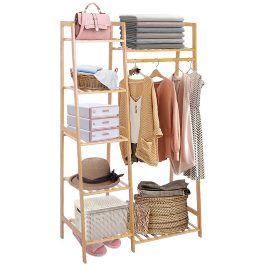 Ufine Bamboo Garment Rack 7-Tier Storage Shelves Clothes Hanging Rack, Heavy Duty Clothing Rack Minimalism Wardrobe Closet Organizer for Indoor