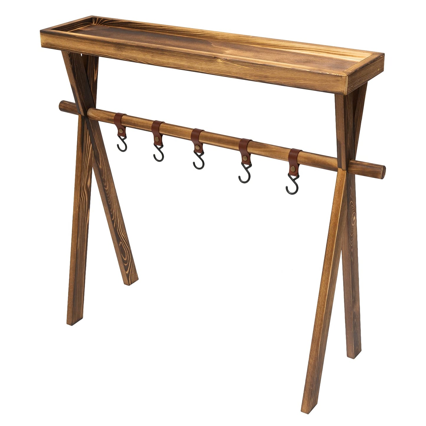 KONGKUNI Portable Wooden Picnic Rack, with hanging hook, Lightweight Wood Outdoor Shelf Foldable Travel Camping Table Rack for Storage,Outdoor Kitchen,RV Picnic,BBQ,Home Storage