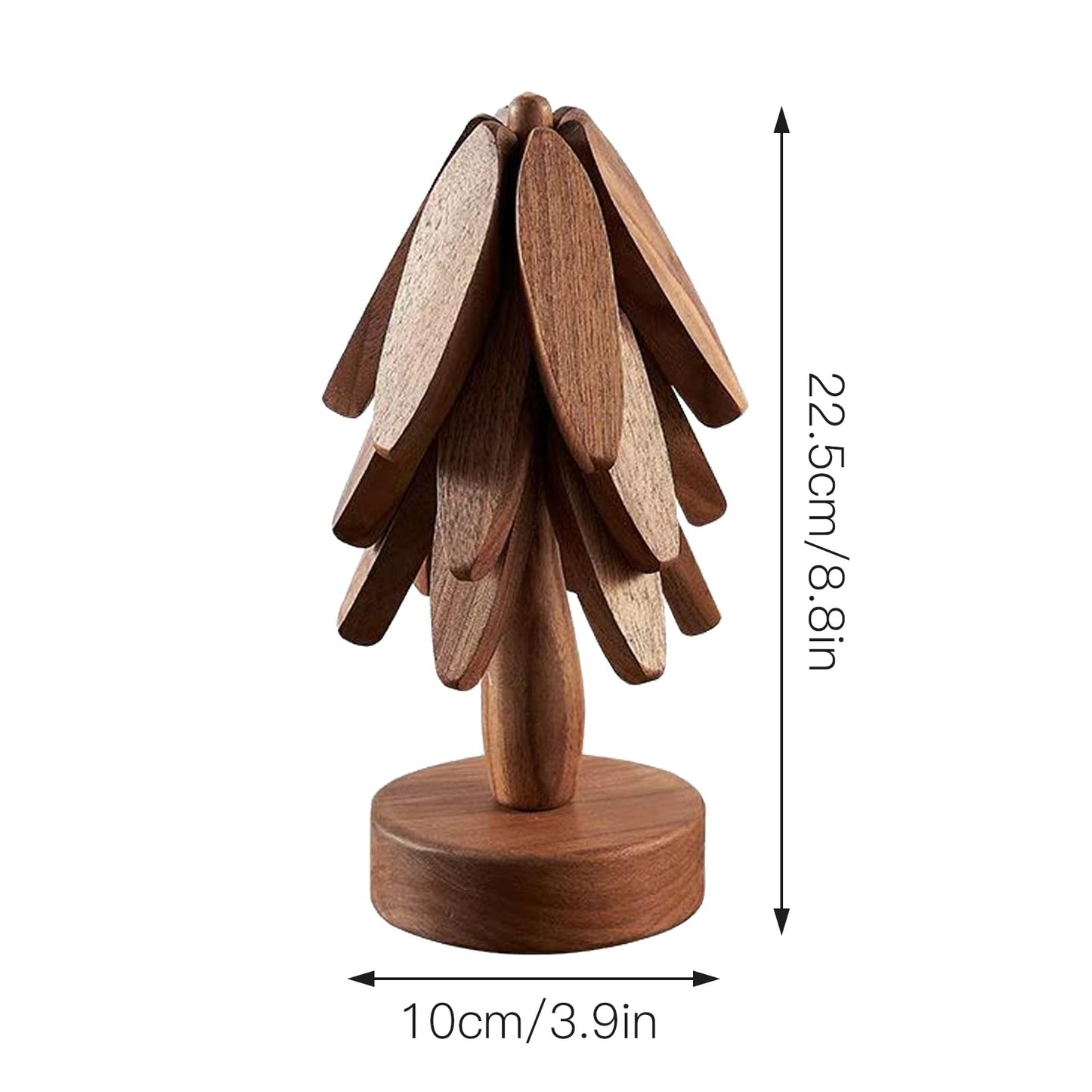Wooden Tree Coasters, Trivets for Hot Dishes, Trivets for Hot Pots and Pans, Wooden Tree Trivet Set - 3 or 4 Wooden Trivet + 1 Stand, Christmas Coasters (Walnut,4pcs-A)