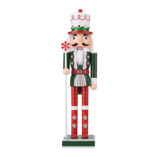 Wooden Christmas Soldier Nutcracker Decorations, 15 Inch Xmas Nutcracker Figure Christmas Decor for Home, Shelf, or Party Display (Green)